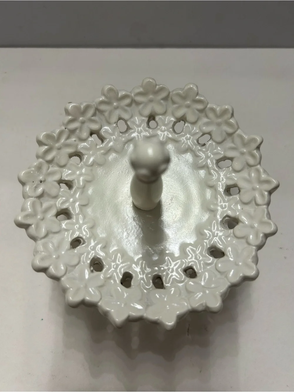 Floral Ring Holder Jewelry Tray Trinket Dish White Lace